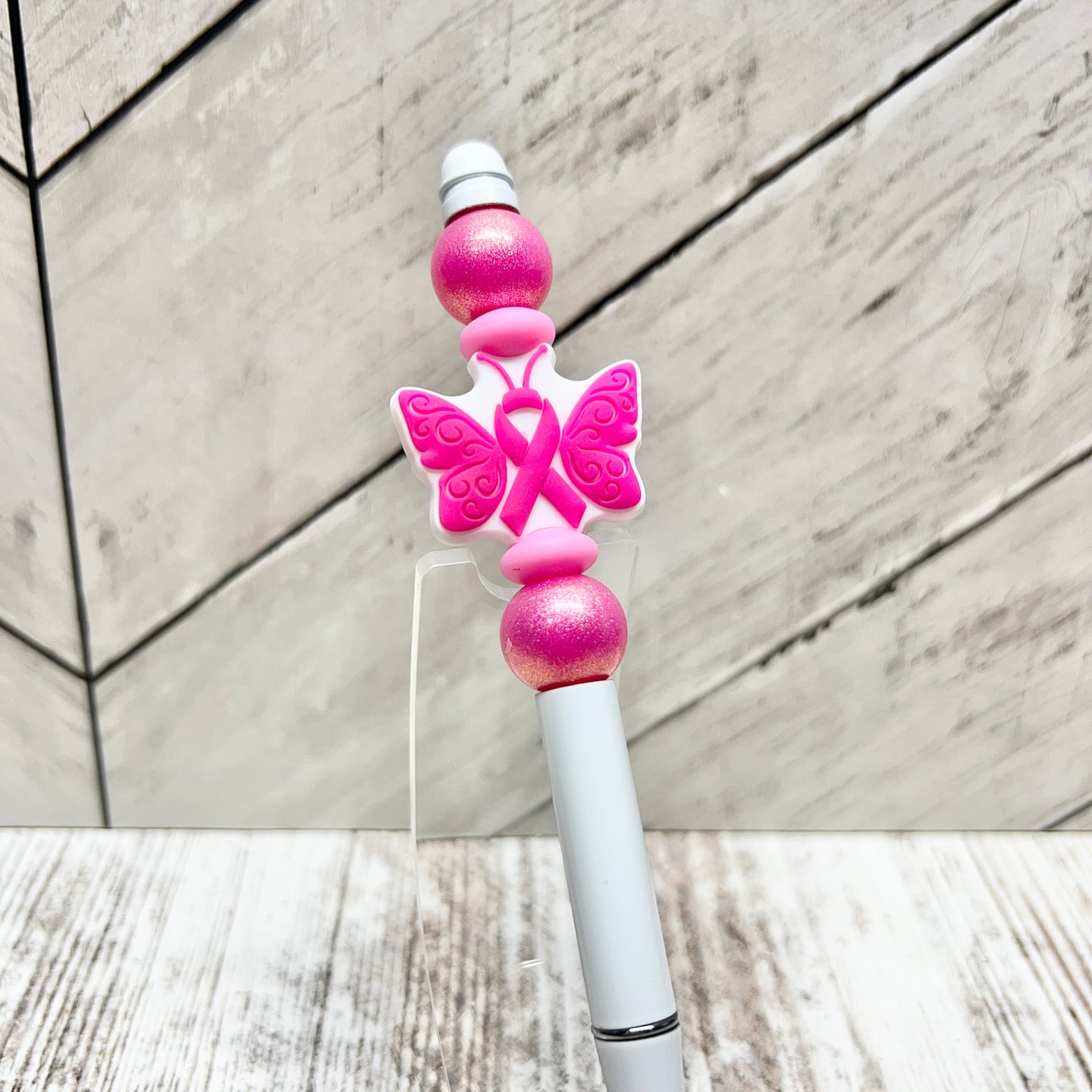 Pink Butterfly Ribbon Metal Pen